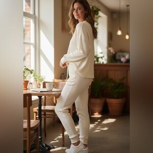 DSG Women’s Ribbed Knit Drawstring Lounge Pants - Light Cream